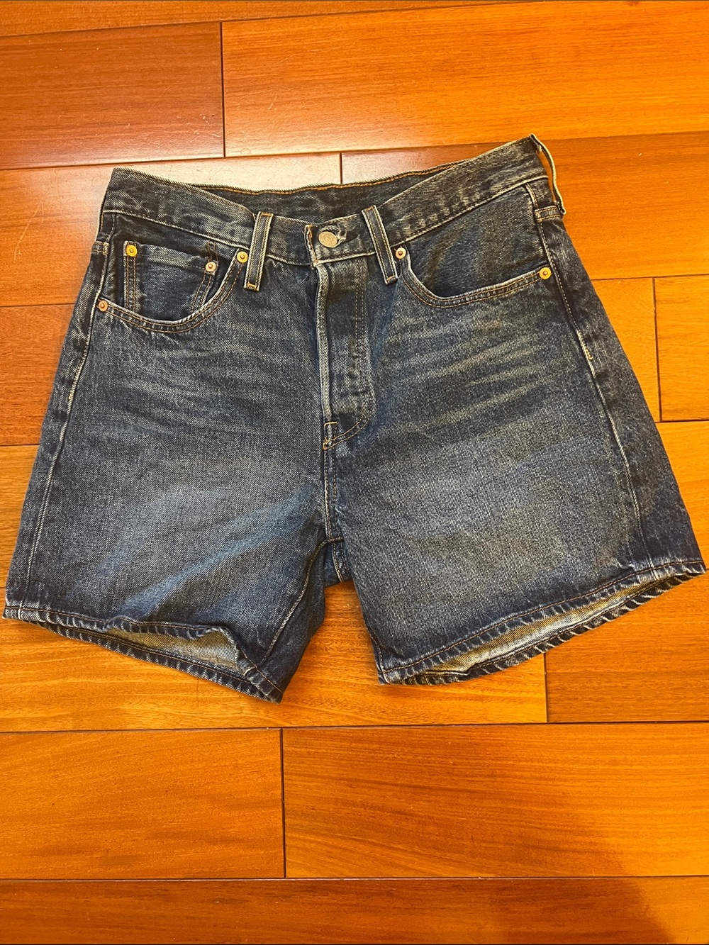 Levi's 501 medium Dark Blue Denim Jean Shorts - Five-Pocket